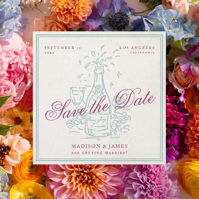 Retro Vintage Champagne Purple Wedding Save The Date (Creator Uploaded)