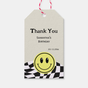 Retro Vintage checked birthday black Thankyou  Gift Tags