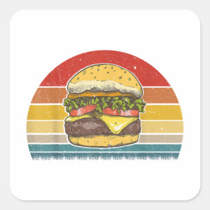 Retro Vintage Cheeseburger Design Costume Hamburge Square Sticker