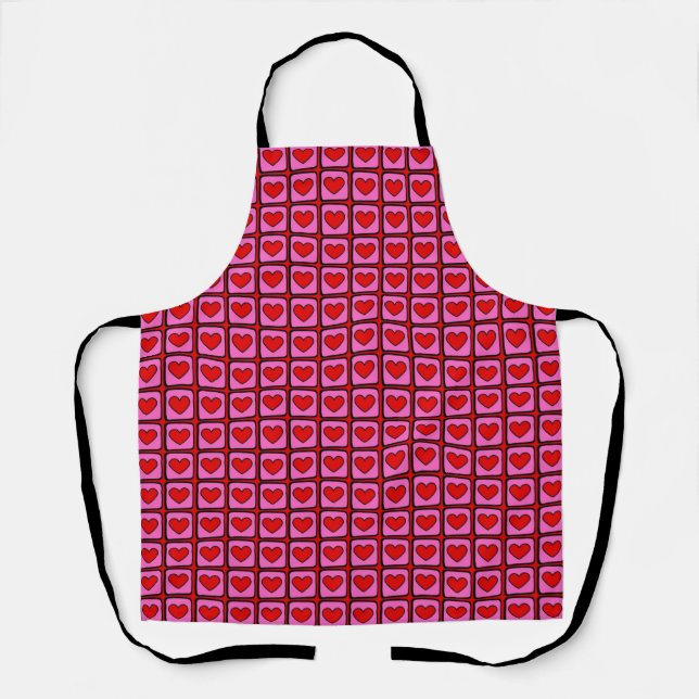 Retro Vintage Chequered Heart Y2K Pattern  Apron (Front)