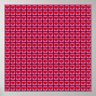 Retro Vintage Chequered Heart Y2K Pattern  Poster