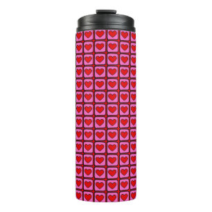 Retro Vintage Chequered Heart Y2K Pattern Thermal Tumbler