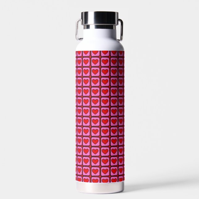 Retro Vintage Chequered Heart Y2K Pattern  Water Bottle (Front)