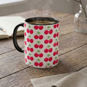 Retro Vintage Cherry Pattern Coffee Mug