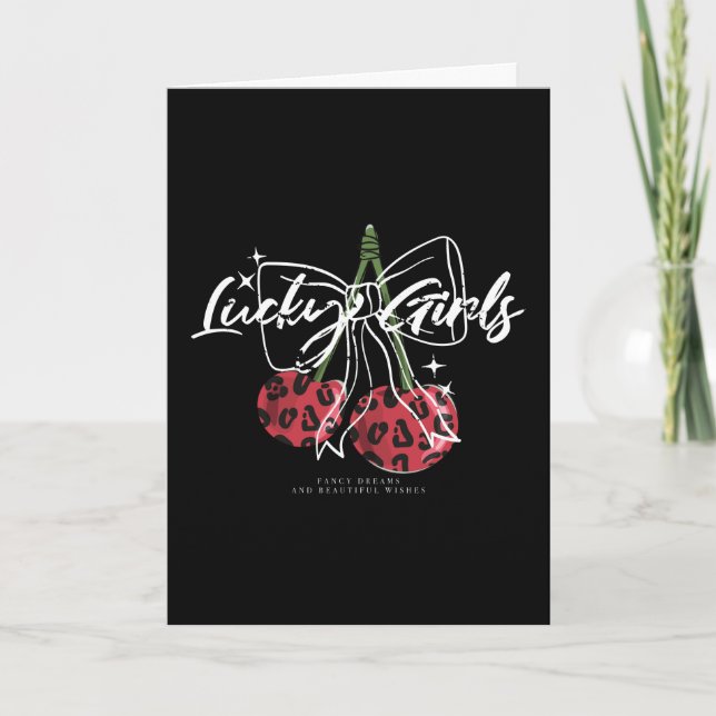 Retro Vintage Cherry Quote Typography  Card (Front)