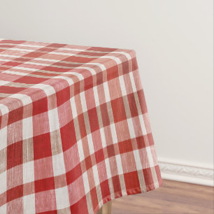 Retro Vintage Cherry Red Textured Plaid Tablecloth