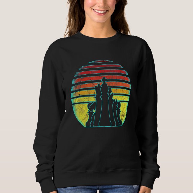 Retro Vintage Chess Pieces 80s Style Chess Sweatshirt (Front)