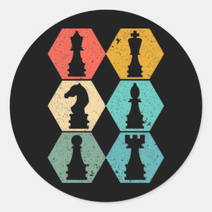 Retro Vintage Chess Pieces Sunset Poster Classic Round Sticker