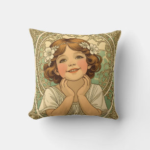 retro vintage child with flowers cushion