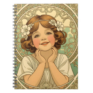 retro vintage child with flowers notebook