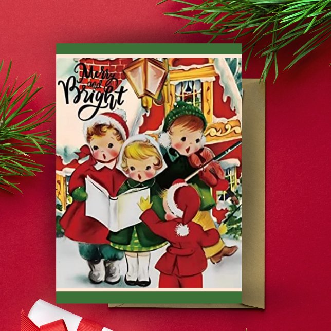 Retro Vintage Children Caroling Custom Christmas Holiday Card (Retro Vintage Children Caroling Custom Christmas Holiday Card)