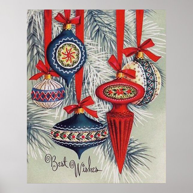 Retro vintage Christma bulbs Holiday poster (Front)