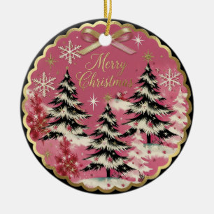Retro Vintage Christmas: 1950's Pink Xmas Ceramic Ornament