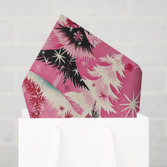 Retro Vintage Christmas: 1950's Pink Xmas Tissue Paper (Gift Bag)