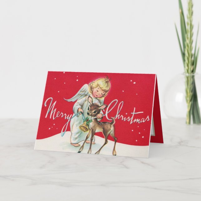 retro vintage Christmas Angel add sentiment Holiday Card (Front)