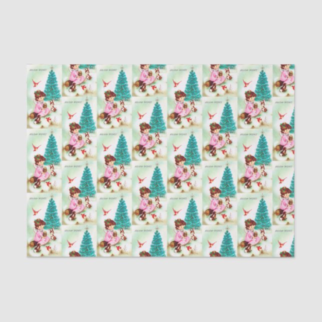 retro Vintage Christmas Angel Holiday tissue Tissue Paper (Front)