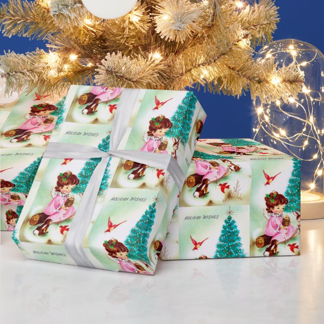 Retro Vintage Christmas Angel party wrap Wrapping Paper (Holidays)