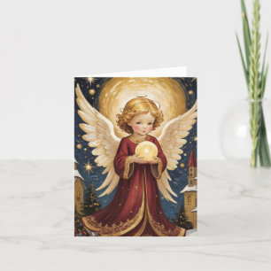 Retro Vintage Christmas Angel Personalise Message Holiday Card