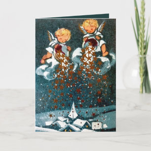 Retro vintage Christmas Angels add message card
