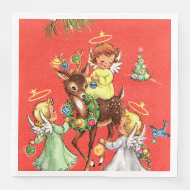 retro vintage Christmas Angels Holiday party Napkin (Front)