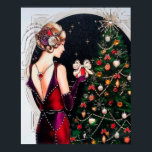 Retro vintage Christmas art deco lady poster<br><div class="desc">design by www.etsy.com/Shop/VanityFlairDesigns</div>