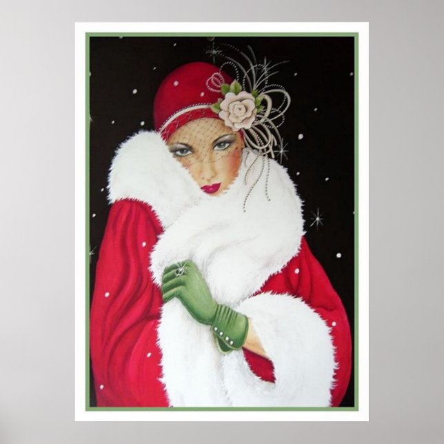 Retro vintage Christmas art deco lady poster (Front)
