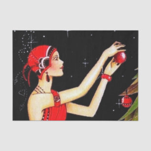 retro vintage Christmas art deco lady  Tissue Paper