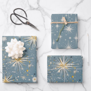 Retro Vintage Christmas: Atomic Starry Night Wrapping Paper Sheet