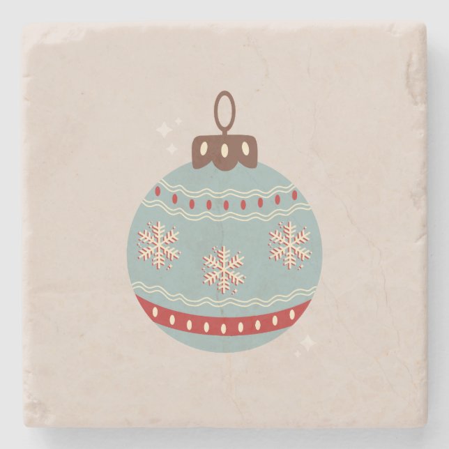 Retro Vintage Christmas Bauble Stone Coaster (Front)