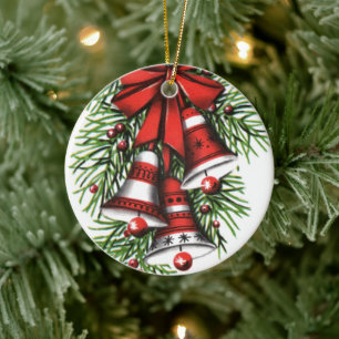 retro vintage Christmas bells Holiday Ceramic Ornament