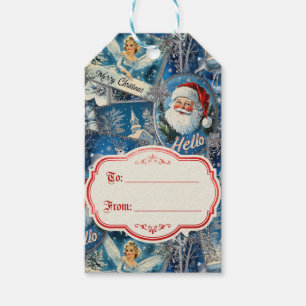 Retro Vintage Christmas: Blue Collage Gift Tags