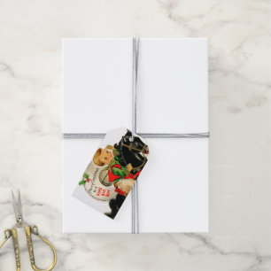 retro vintage Christmas boy horse Gift Tags