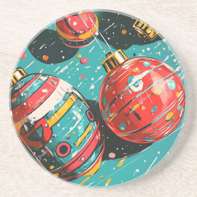 Retro Vintage Christmas Bulbs Coaster (Front)