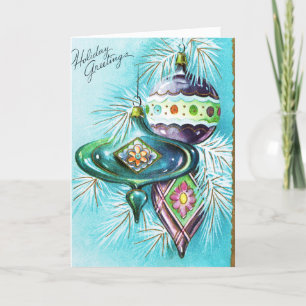 Retro vintage Christmas bulbs holiday card