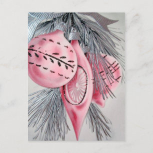 Retro Vintage Christmas bulbs Holiday postcard