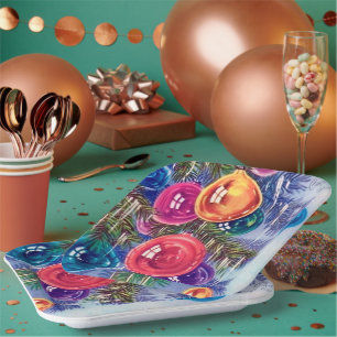 Retro vintage Christmas bulbs party Paper Plate