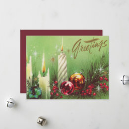 retro vintage Christmas candle Holiday Card