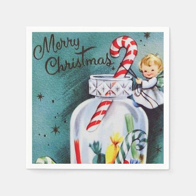 retro vintage Christmas candy Angel Napkin (Front)