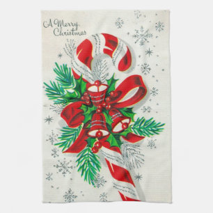Retro Vintage Christmas Candy cane kitchen towel