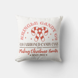 Retro Vintage Christmas Candy Co Sign Cushion
