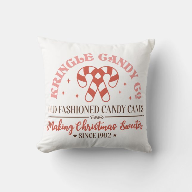 Retro Vintage Christmas Candy Co Sign Cushion (Front)