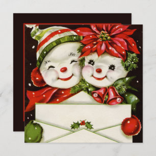 retro vintage Christmas card making snowman party 