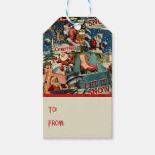Retro Vintage Christmas Cards Collage Gift Tags