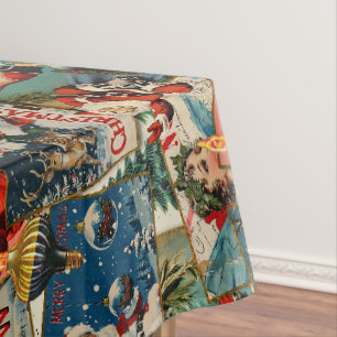 Retro Vintage Christmas Cards Collage Tablecloth