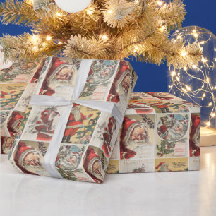 Retro Vintage Christmas Cards Collage Wrapping Paper