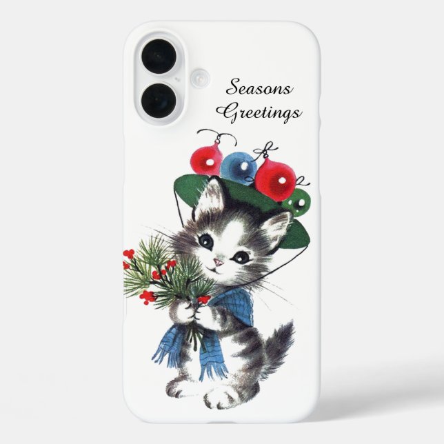 Retro Vintage Christmas cat Case-Mate iPhone Case (Back)