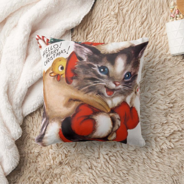 retro vintage Christmas cat Holiday Cushion (Blanket)