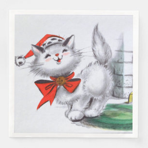 retro vintage Christmas cat Holiday  Napkin