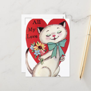 retro vintage Christmas cat Holiday Postcard