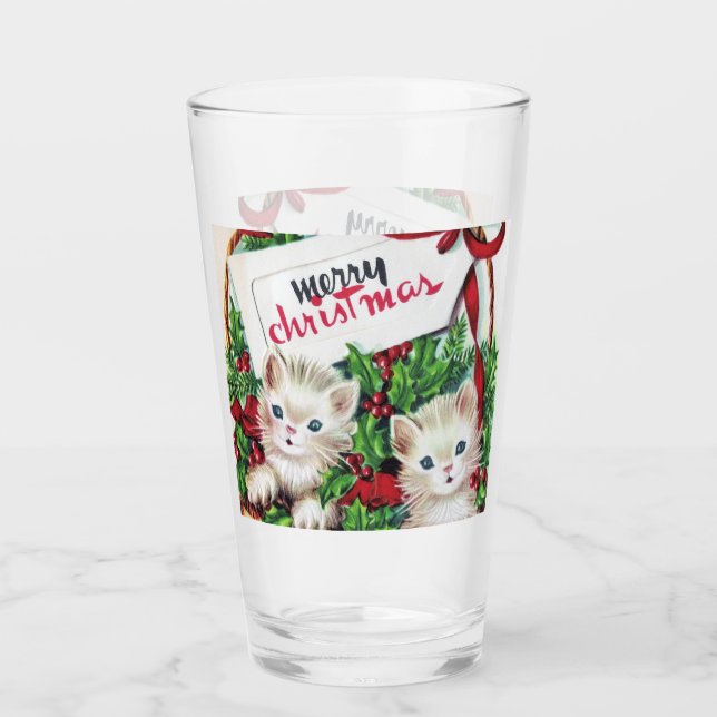 retro vintage Christmas cats Holiday Glass (Front)